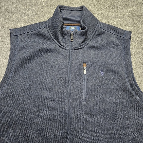Polo Ralph Lauren Fleece Vest Men 2XL Blue Brown Full Zip Chest Zip - Picture 1 of 9